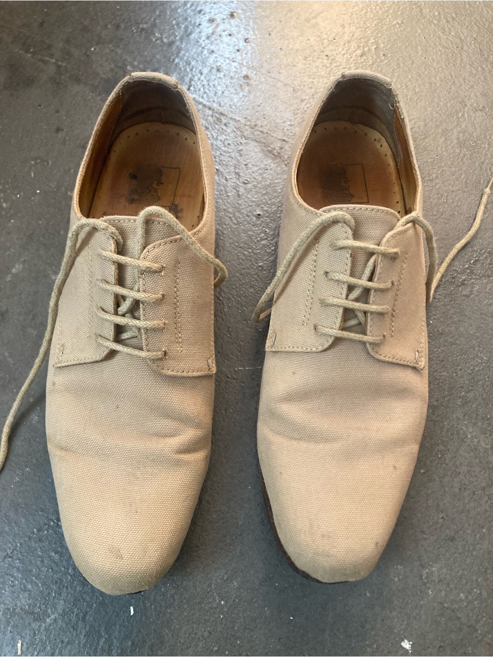 Classic Women Italian Made Canvas Derby Shoes in Tan